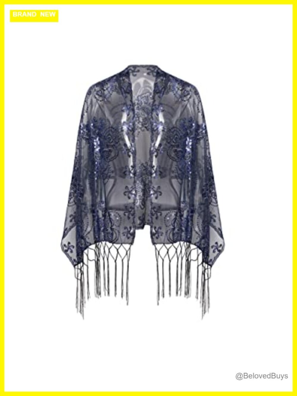 BABEYOND Fringed Sequined Shawl Wrap Evening Cape Cover Up One Size